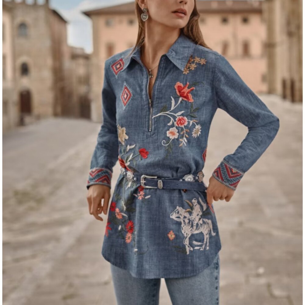 Johnny Was - ZIPUP SHIRT TUNIC - NWT - S